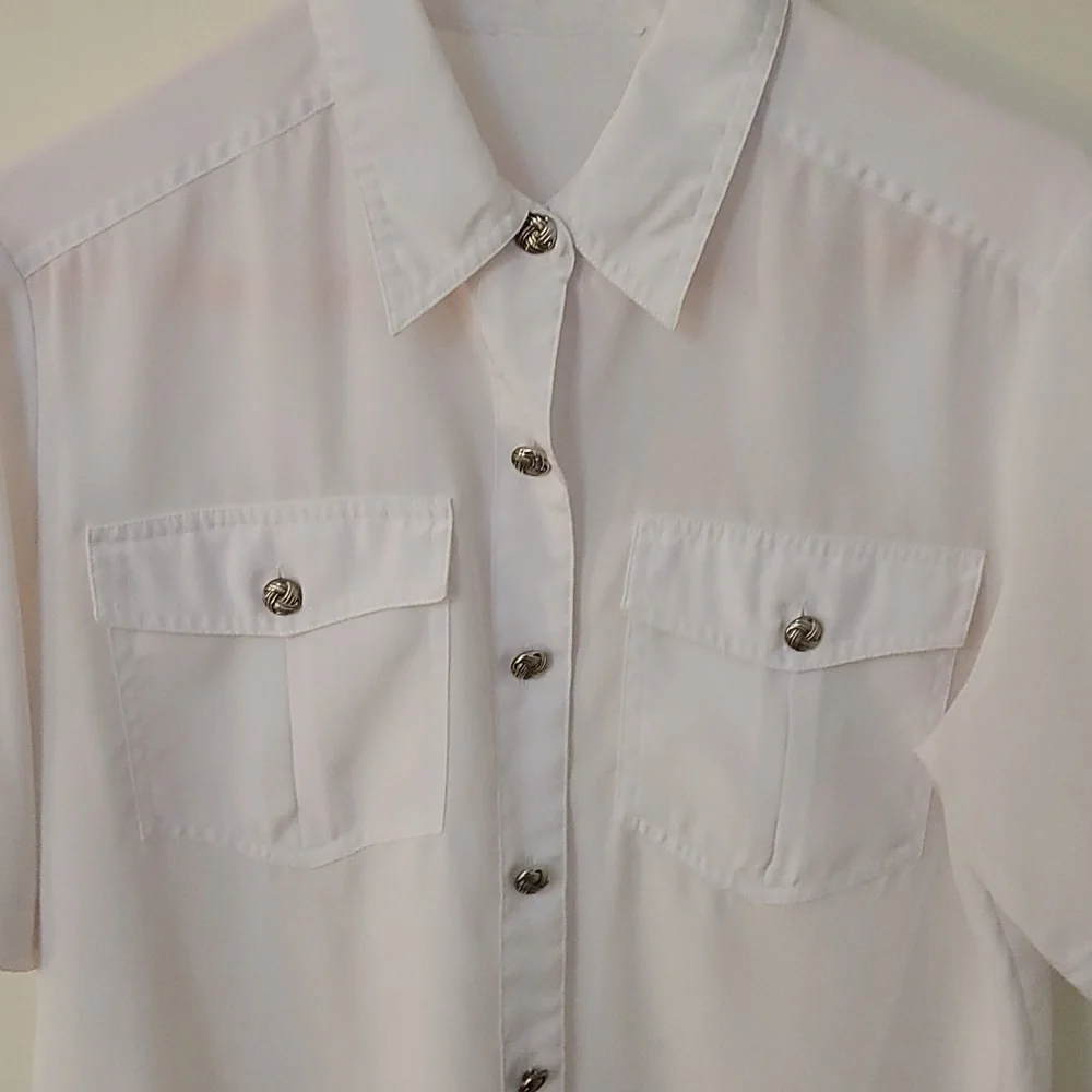Vtg Preppy Academia Metal Button Down Lightweight Semi-sheer Blouse - Picture 2 of 5